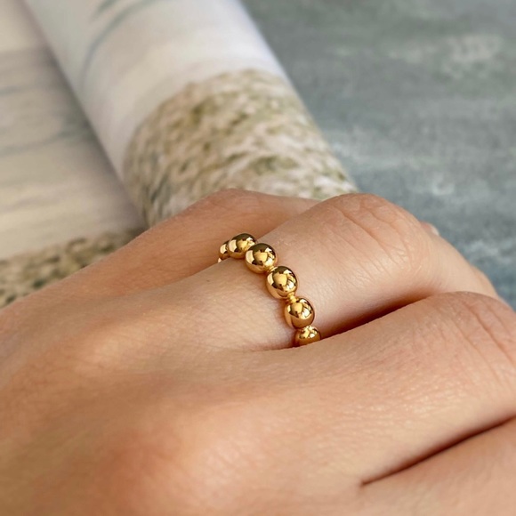 Adjustable Bead Ring 18k Gold Plated Luxury Jewelry - Picture 6 of 13